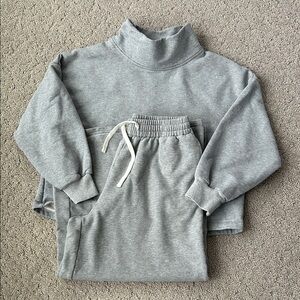 Nap Cropped Sweatshirt & Wide Leg Sweatpants Set Pullover Mock Neck Loungewear S